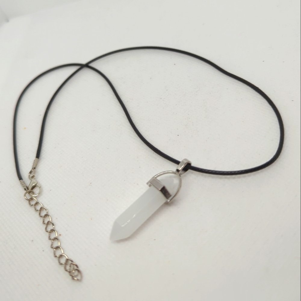 Healing Crystal Milky Quartz Crystal Point Necklace Leather 20" Cord